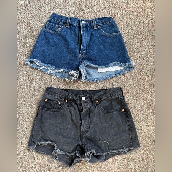 Levi's Black and Blue Frayed Denim Shorts - Picture 3 of 6